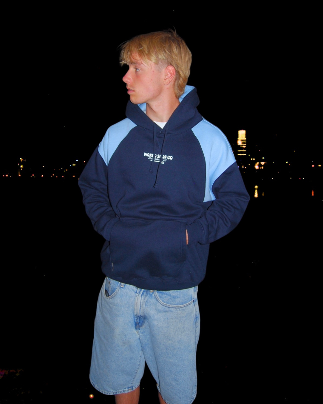 Baby Blue & Navy Panel Hoodie